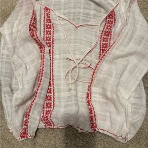 Max Studio White Blouse with Red Embroidery
